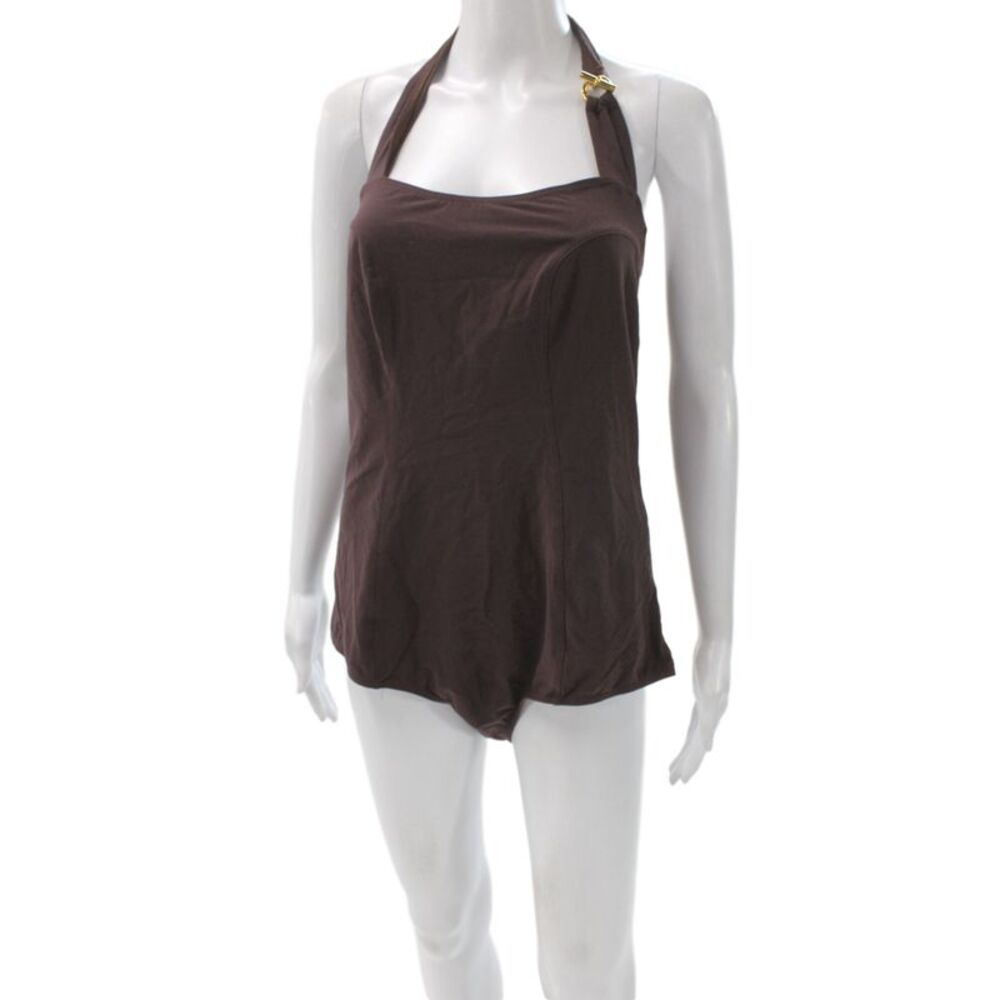 Hermes Womens Cover Up Sleeveless Square Neck Brown Lycra Size 46